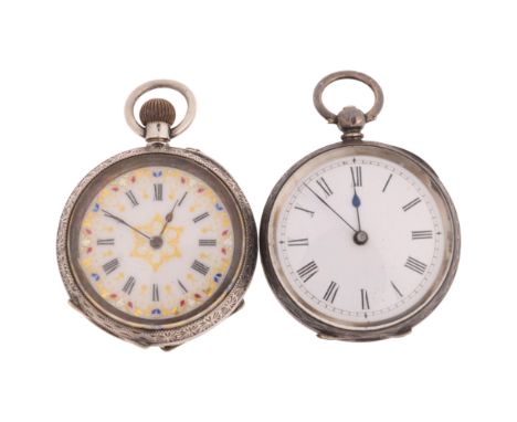 2 Antique Swiss silver open-face fob watches, circa 1900, largest case width 37mm (2)Lot sold as seen unless specific item(s)