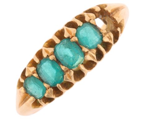 An Antique 18ct gold five stone green paste half hoop ring, setting height 6.3mm, size K, 3.1g1 stone missing, other smallest
