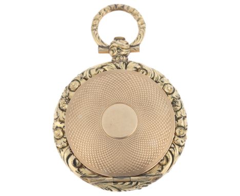 An Antique Victorian photo locket pendant, circular form with engine turned decoration, relief foliate border, with hinged co