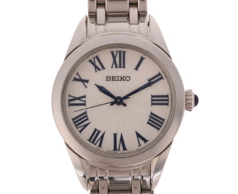 SEIKO - a lady's stainless steel quartz bracelet watch, ref. 7N01-0GT0, silvered engine turned dial with blue Roman numeral h