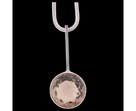 NIELS ERIK FROM - a Danish modernist sterling silver smoky quartz drop pendant necklace, set with round-cut smoky quartz, pen