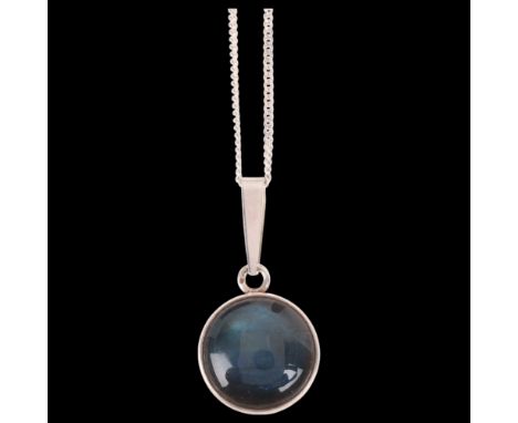 SALOVAARA - a Swedish modernist sterling silver labradorite pendant necklace, Turku, rub-over set with round cabochon labrado
