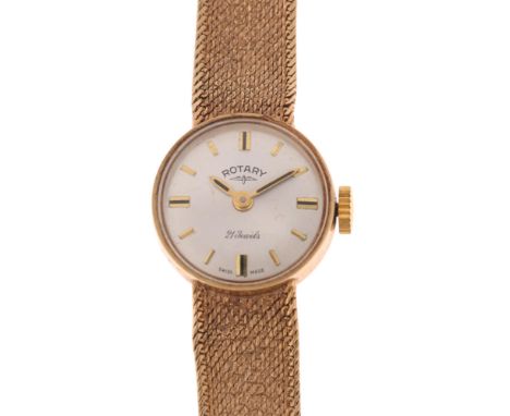 ROTARY - a lady's 9ct gold mechanical wristwatch, circa 1960s, silvered dial with gilt baton hour markers, pencil hands and i
