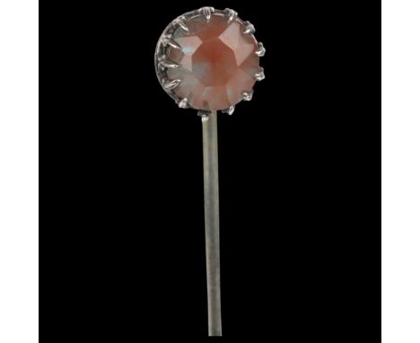 An Antique Czechoslovakian saphiret glass stickpin, in unmarked silver closed-back setting, saphiret diameter 7.4mm, stickpin