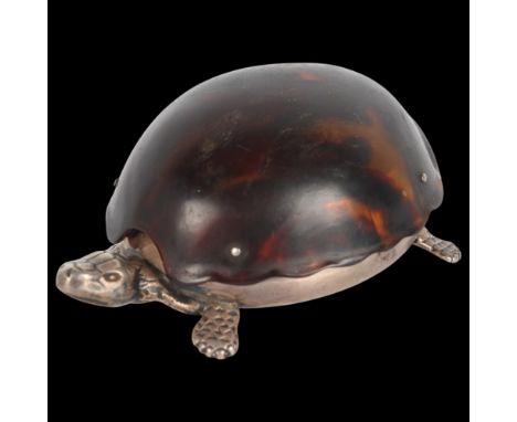 An Edwardian novelty silver and tortoiseshell 'Tortoise' trinket/pillbox, Levi & Salaman, Birmingham 1906, the plain polished