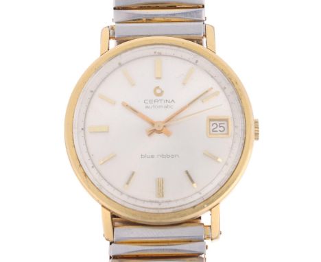 CERTINA - a Vintage gold plated stainless steel Blue Ribbon automatic calendar wristwatch, ref. 5806 107, silvered dial with 