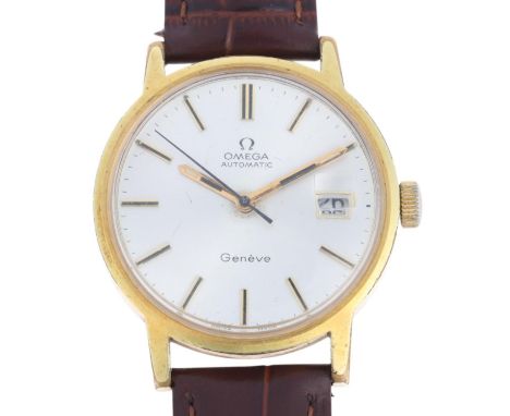 OMEGA - a Vintage gold plated stainless steel Geneve automatic calendar wristwatch, ref. 166.0098, circa 1972, silvered dial 