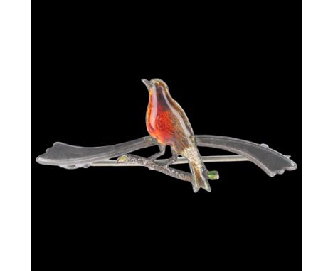 An Antique silver and enamel robin bird brooch, maker AL Ltd, Birmingham 1916, 35mm, 1.3gEnamel has a loss on tail feather, o
