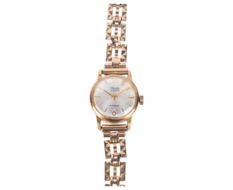A lady's Vintage gold plated stainless steel mechanical wristwatch, by Majex, with 9ct gold gatelink bracelet, 12.8g gross, n