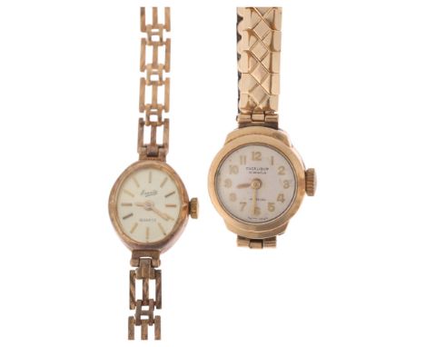 2 x lady's 9ct gold wristwatches, comprising Everite quartz with 9ct gold bracelet, 8.2g gross, and Excalibur with rolled gol
