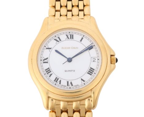 BUECHE GIROD - an 18ct gold quartz calendar bracelet watch, ref. 3001, circa 1998, white dial with Roman numeral hour markers