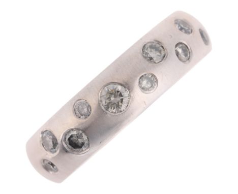 An 18ct white gold diamond band ring, maker CPM, set with modern round brilliant-cut diamonds, total diamond content approx 0