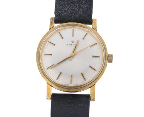 ZENITH - a Vintage gold plated stainless steel mechanical wristwatch, ref. 1296, circa 1970s, silvered dial with gilt baton h