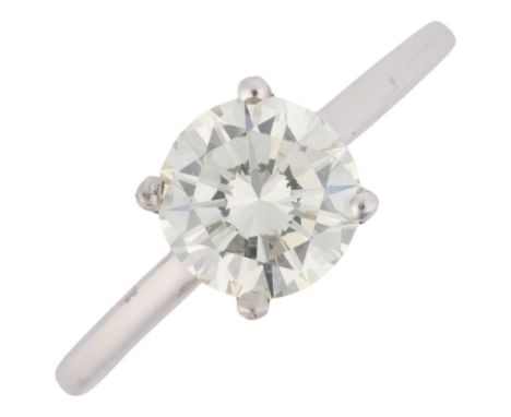 A platinum 1.50ct single stone diamond ring, maker BFD, London 2023, claw set with modern round brilliant-cut diamond, colour