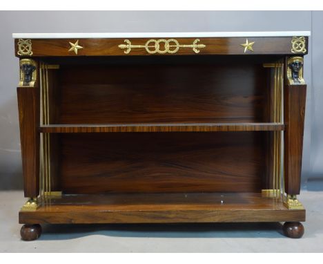 An Empire style walnut console table, with marble top and gilt metal mounts, raised on bun feet, H.83 W.118 D.35cm 