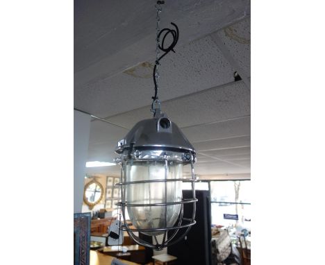 A vintage Polish Industrial pendant light, marked Polam Wilkasy, H.33cm 
