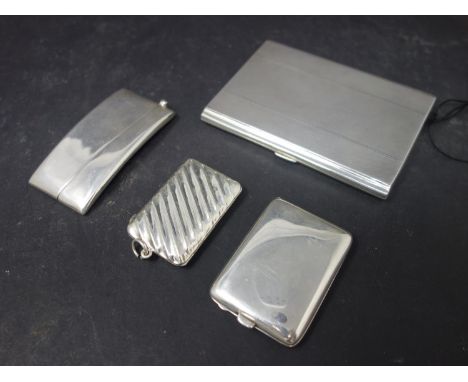 A collection of four silver cases, to include an engine turned cigarette case with gilded interior by Adie Brothers Ltd, Birm