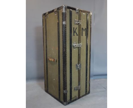 A German Sperrholz traveling wardrobe trunk, with fitted interior, H.52 W.126 D.55cm 