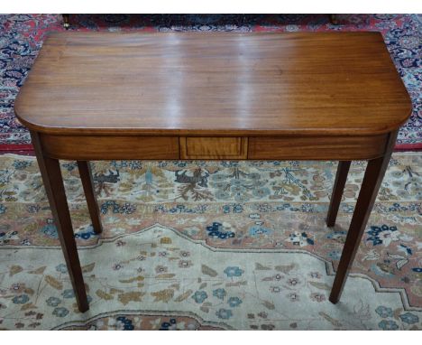 A 19th century inlaid mahogany console table raised on tapered legs, H.73 W.93 D.44cm 