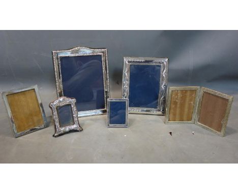 A collection of 5 silver clad picture frames of varying size, to include a large picture frame with easel support, possibly b