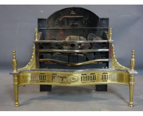 A 20th century Regency style electric fire grate, with cast iron back plate and brass frame, H.60 W.72 D.30cm 