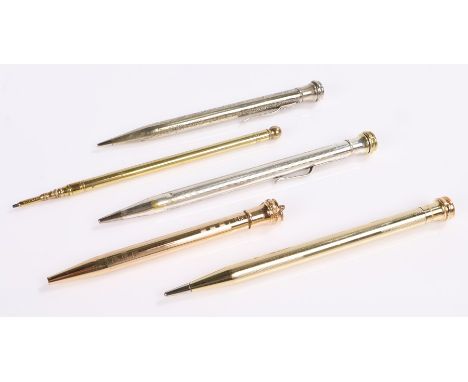 Five plated and gold filled pencils, with engine turned bodies (5)