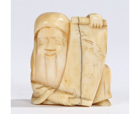 Japanese Meiji period ivory netsuke, carved as a scholar holding a scroll, 4cm high