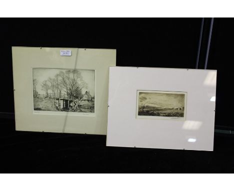 Freda Marston (1895-1949) Dry point etching of Hatford Bridge, together with another dry point etching, (2) 