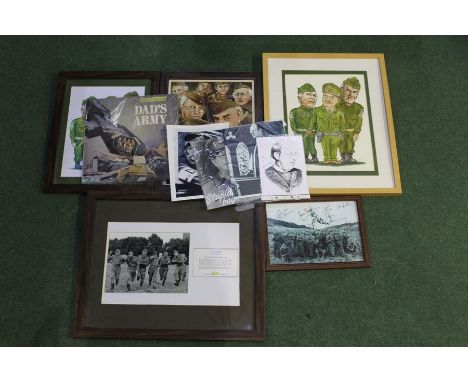 Collection of Dad's Army memorabilia, to include copies of signed photographs, an original framed cartoon by Dirk Winson-Bush