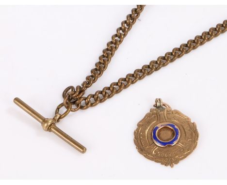 9 carat gold and blue enamel pocket watch pendant, engraved "Walton Quoit Tourn'mt", the reverse with engraving dated 1908, 3