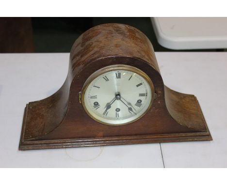 Oak cased mantel clock three train movement, retailed by Frasers of Ipswich 