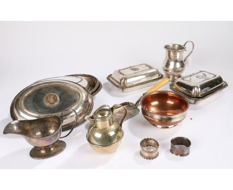 Plated ware to include crumb scoop, Jersey milk can, sauceboat, napkin ring, tankard etc. (qty)