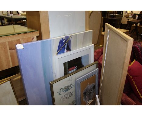 Pictures and prints, to include local scenes, watercolour of a crocodile, David Hockney exhibition poster etc. (qty)