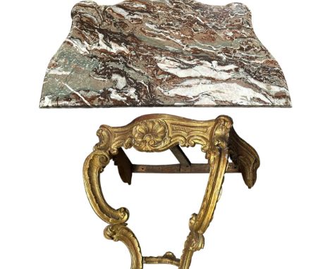 A small decorative gilt based console table, with marble top