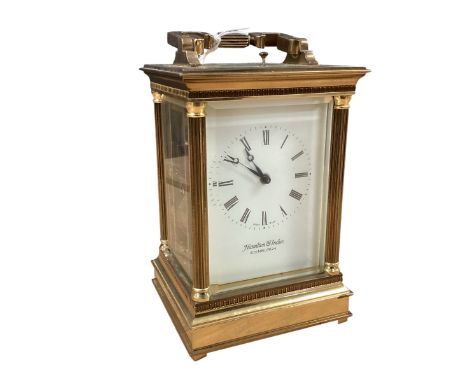 Hamilton &amp; Inches Repeater Carriage clock  etched signature Matthew Norman Switzerland . Five bevelled glass panels and c