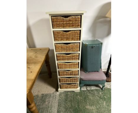 A contemporary tall cream storage unit with 8 baskets as drawers (one item only in this lot) 