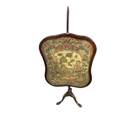 A Georgian mahogany tripod tapestry pole screen, overall height, 147cm