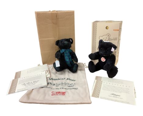 Steiff. Two bears to include, Black Watch Musical bear, limited 2000, boxed, cert and bag, together with Teddy Bear 'Blue' 32