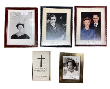A collection of royal memorabilia to include signed portrait photos of Princess Anne and Duke/Duchess Gloucester. A framed si