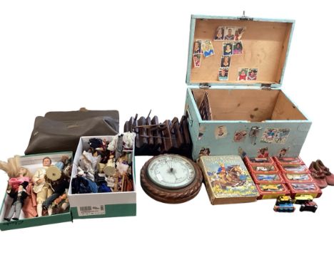 Qty of Cameo toys, The Big Book for children, Barometer, vintage planes, dolls house figures, blue tuck box