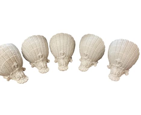 Five decorative shell shaped plaster wall lights, with light fittings.  Not tested, 29 cm L x 27 cm W