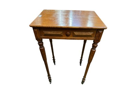 A mahogany single drawer commode/pot cupboard/bedside cupboard 37.5cm wide , and a honey coloured oak small side table  with 