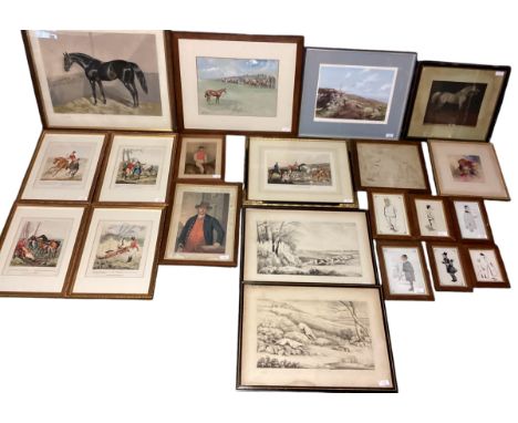 A quantity of framed and glazed pictures and prints, of equestrian, racing, hunting and sporting interest. To include a print