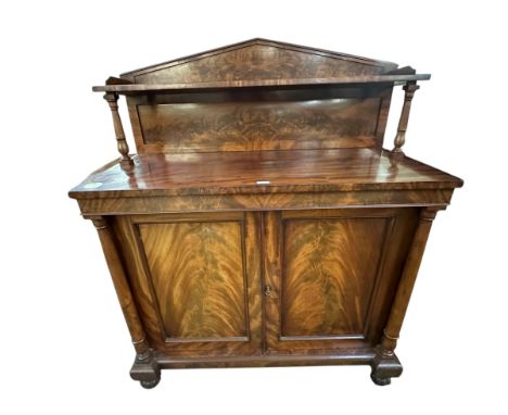 A Regency flame mahogany chiffonier, with adjustable shelves and galleried back 109cm w  x 137cm H