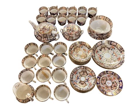 A part set of Crown Derby tea service, cups, saucers and plates, tea pot and sugar basin, see all images (some damage - not i