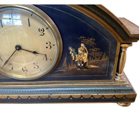 An early C20th Chinoiserie decorated mantel clock, 28.5cm long