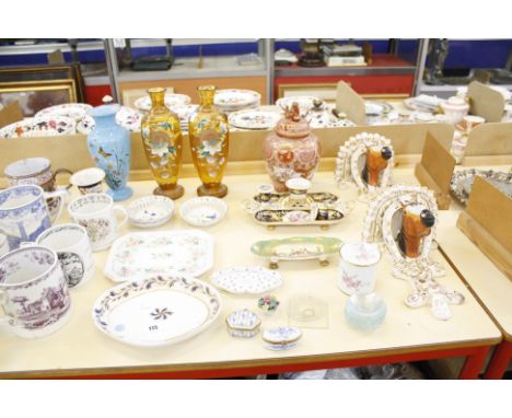A small quantity of assorted ceramics and glass to include a 19th Century Kutani jar with cover, Limoges trinket boxes, lustr