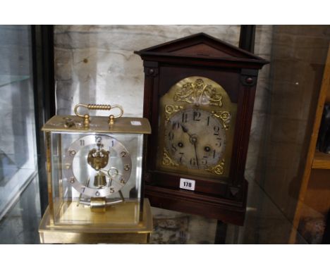 An architectural mahogany mantel clock, 36cm high and a Kundo electronic mantel clock, 20cm high (2)