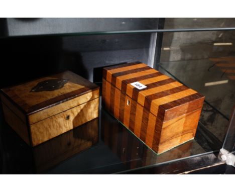 An early 19th century rosewood and satinwood tea caddy and a Victorian birds eye maple and marquetry box (2)