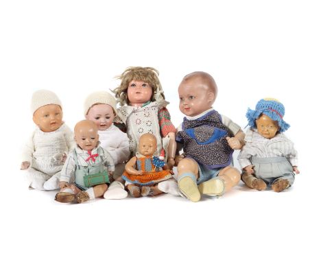 Konvolut meist CharakterpuppenJDK Kestnner, mit Puppe "Sammy", Porzellankurbelkopf, Halsmarke: made in Germany 7 211 J.D.K., 